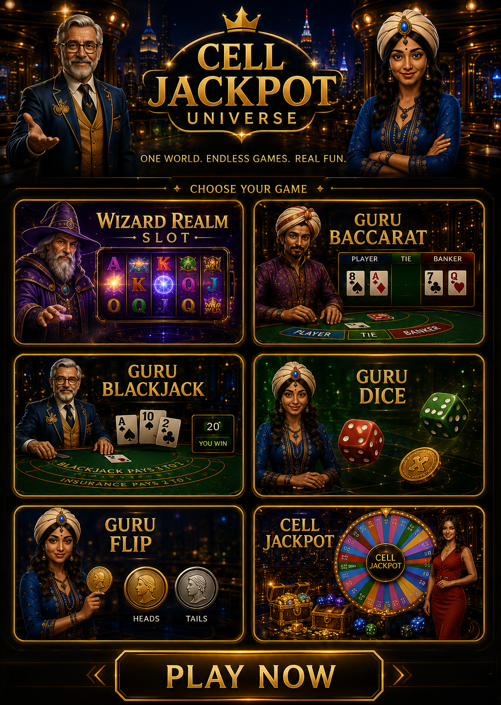 Cell Jackpot Universe game menu
